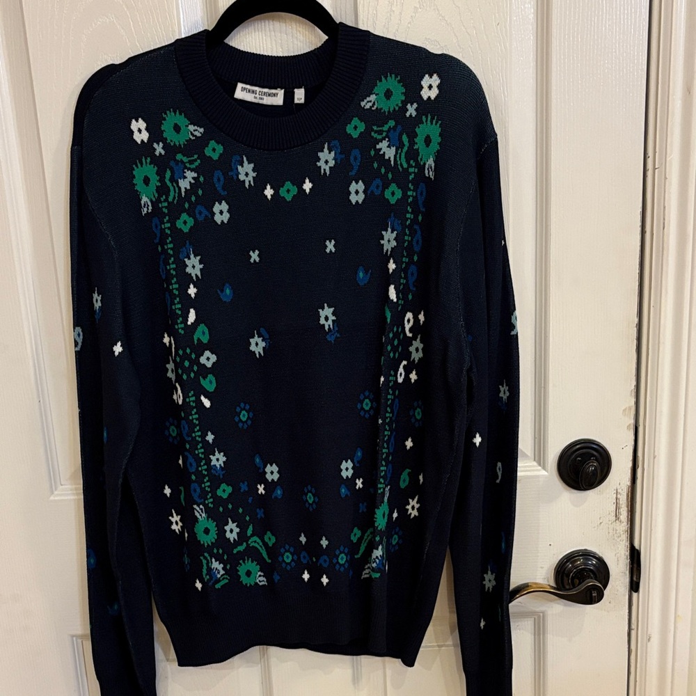 Opening Ceremony Floral Sweater - Black and Green